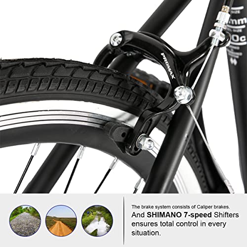 Hiland Hybrid Bike, Shimano Drivetrain 7 Speeds, 700C Wheels for Men Women Ladies Commuter Bike City Bike