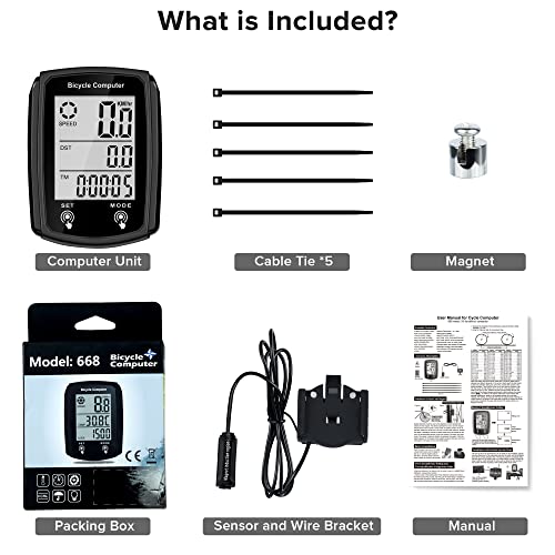 DonDofla Bike Computer and Bicycle Odometer Wired MPH KM/H Bike Speedometer with Automatic Wake-Up Cycling Speed Tracker LCD Display & Single Mileage & Multi-Functions & Calories Statistics