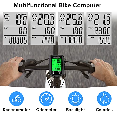 DonDofla Bike Computer and Bicycle Odometer Wired MPH KM/H Bike Speedometer with Automatic Wake-Up Cycling Speed Tracker LCD Display & Single Mileage & Multi-Functions & Calories Statistics