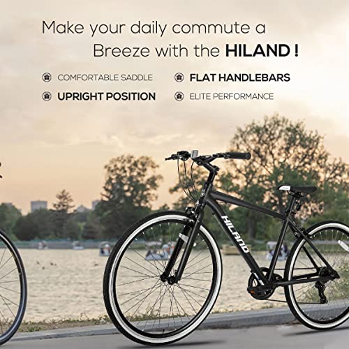 Hiland Hybrid Bike, Shimano Drivetrain 7 Speeds, 700C Wheels for Men Women Ladies Commuter Bike City Bike