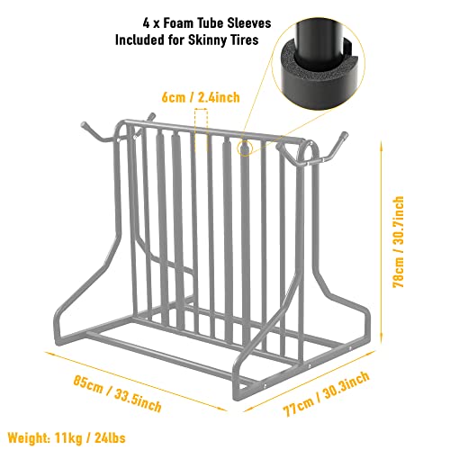 6 Bike Floor Parking Rack with Storage Hooks