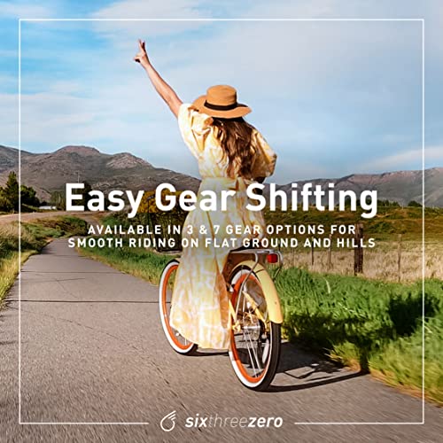 sixthreezero EVRYjourney Women's 7-Speed Step-Through Hybrid Cruiser Bicycle, 26" Wheels and 17.5" Frame, Navy with Brown Seat and Grips (630035)