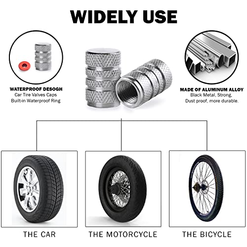 Tire Valve Stem Caps 12 Pack - Wheel Valve Stem Covers, Aluminum Alloy Car Tire Caps with Dust Airtight Seal - Universal Tire Air Cap for Bicycle, Cars, SUVs, Bike, Trucks, and Motorcycles - Silver