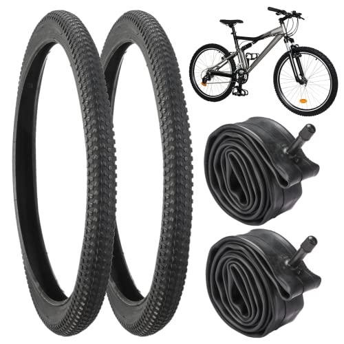 yeesport 2 Pcs Mountain Bike Tires 20” X 1.95” with 2 Pcs Bike Tubes 20” X 1.90”- 2.125” AV 32mm Valve, Beach Cruiser Bike Replacement Tires & Tubes, Puncture-Resistant Bicycle Tires