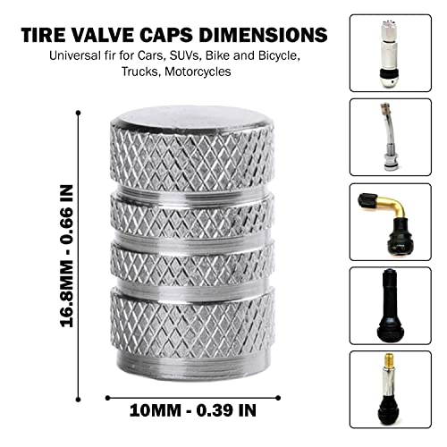 Tire Valve Stem Caps 12 Pack - Wheel Valve Stem Covers, Aluminum Alloy Car Tire Caps with Dust Airtight Seal - Universal Tire Air Cap for Bicycle, Cars, SUVs, Bike, Trucks, and Motorcycles - Silver