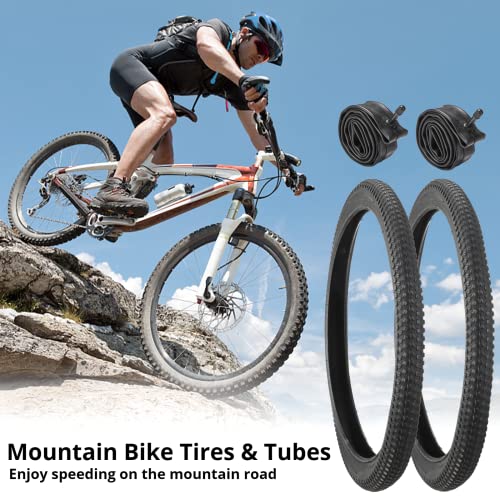 yeesport 2 Pcs Mountain Bike Tires 20” X 1.95” with 2 Pcs Bike Tubes 20” X 1.90”- 2.125” AV 32mm Valve, Beach Cruiser Bike Replacement Tires & Tubes, Puncture-Resistant Bicycle Tires