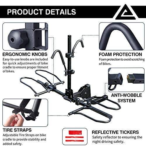 2-Bike Hitch Mount Platform Rack with Tray