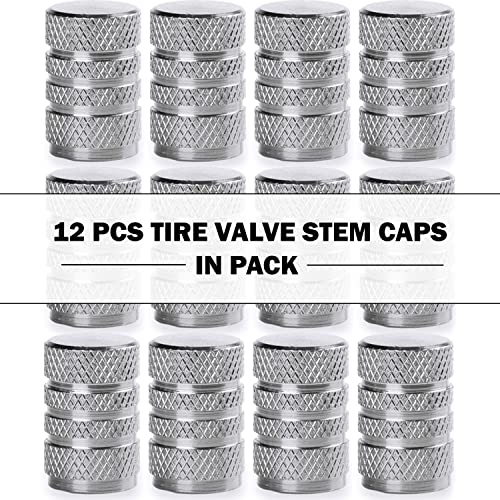 Tire Valve Stem Caps 12 Pack - Wheel Valve Stem Covers, Aluminum Alloy Car Tire Caps with Dust Airtight Seal - Universal Tire Air Cap for Bicycle, Cars, SUVs, Bike, Trucks, and Motorcycles - Silver