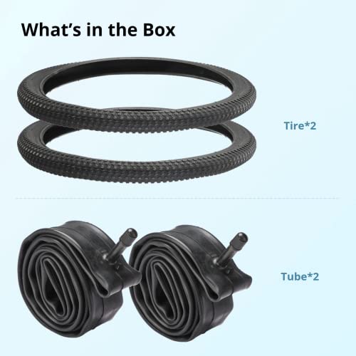 yeesport 2 Pcs Mountain Bike Tires 20” X 1.95” with 2 Pcs Bike Tubes 20” X 1.90”- 2.125” AV 32mm Valve, Beach Cruiser Bike Replacement Tires & Tubes, Puncture-Resistant Bicycle Tires