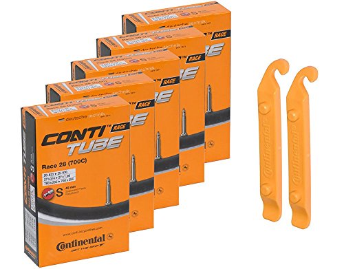 Continental Bicycle Tubes Race 28 700x20-25 S42 Presta Valve 42mm Bike Tube Super Value Bundle (Pack of 5 Conti Tubes & 2 Conti tire Lever)