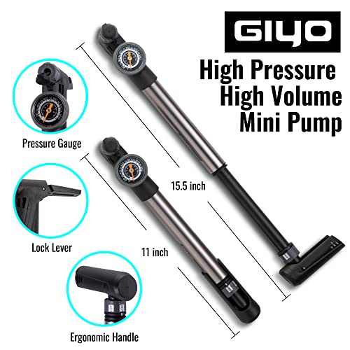 GIYO Bike Pump with Gauge - HP HV Max