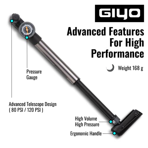 GIYO Bike Pump with Gauge - HP HV Max