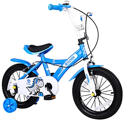 Elevon Dinos Kids Bike Kids Bicycle with Removable Training Wheels and Basket 12 Inch 14 Inch 16 Inch 18 Inch for Boys Girls Ages 2-9 Years Old