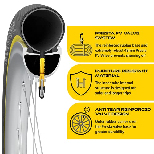 Ultraverse Bike Inner Tube for 700x23-25c, 28 inch Bicycle Wheel Sizes with 48mm Presta Valve - Butyl Rubber Tubes for Road and Gravel Bikes - 2 Tubes with 2 tire levers Included