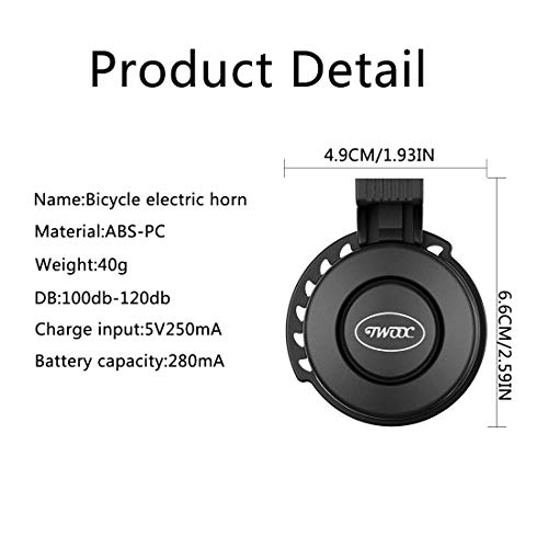 Electric Bike Horn Electronic Bicycle Bell 100-120 DB Waterproof 4 Sound Modes with Rechargeable Battery (Black)