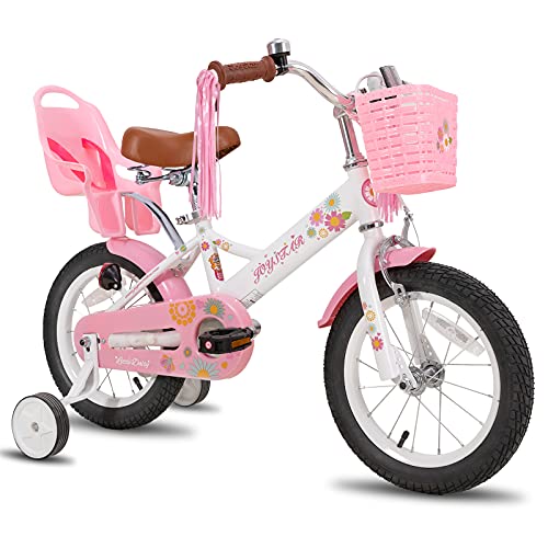 JOYSTAR Little Daisy 12 Inch Kids Bike for 2 3 4 Years Girls Toddler Bike with Training Wheels Princess Kids Bicycle with Basket Bike Streamers Toddler Cycle Bikes White