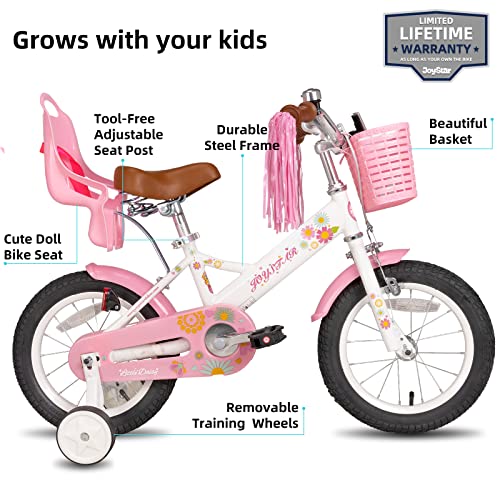 JOYSTAR Little Daisy 12 Inch Kids Bike for 2 3 4 Years Girls Toddler Bike with Training Wheels Princess Kids Bicycle with Basket Bike Streamers Toddler Cycle Bikes White