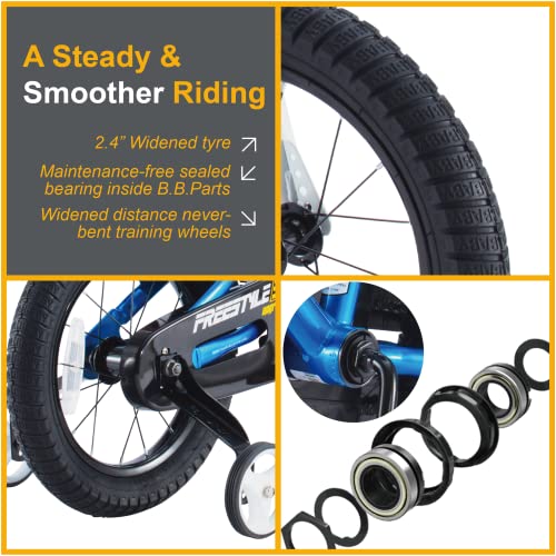 RoyalBaby Freestyle Toddlers Kids Bike 12 Inch Childrens Learning Bicycle with Training Wheels Boys Girls Beginners Ages 3-4 Years, Blue