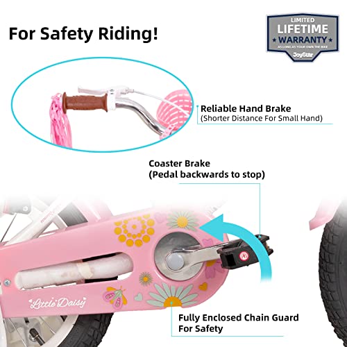 JOYSTAR Little Daisy 12 Inch Kids Bike for 2 3 4 Years Girls Toddler Bike with Training Wheels Princess Kids Bicycle with Basket Bike Streamers Toddler Cycle Bikes White