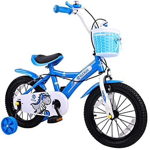 Elevon Dinos Kids Bike Kids Bicycle with Removable Training Wheels and Basket 12 Inch 14 Inch 16 Inch 18 Inch for Boys Girls Ages 2-9 Years Old