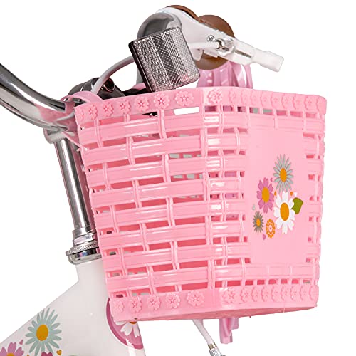 JOYSTAR Little Daisy 12 Inch Kids Bike for 2 3 4 Years Girls Toddler Bike with Training Wheels Princess Kids Bicycle with Basket Bike Streamers Toddler Cycle Bikes White