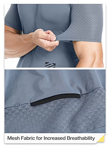 ARSUXEO Men's Ultra-Light Cycling Jersey Grey (Large)