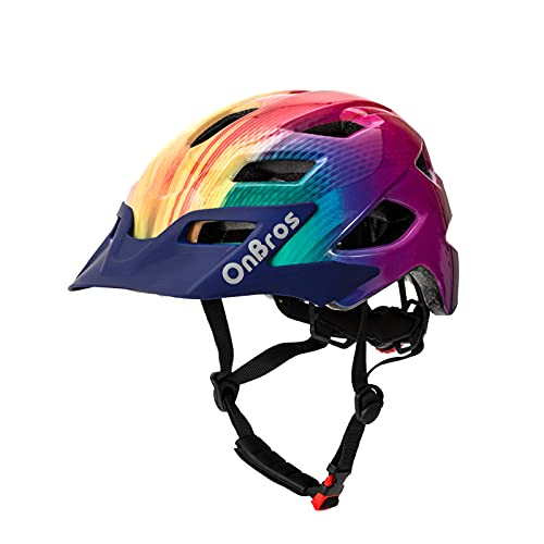OnBros Kids Bike Helmet - Bike Helmet for 5-14 Boys or Girls with Visor, Children Bicycle Helmet for Skateboard Mountain Scooter Road Cycling, Lightweight and Adjustable 50-57CM (Rainbow1)