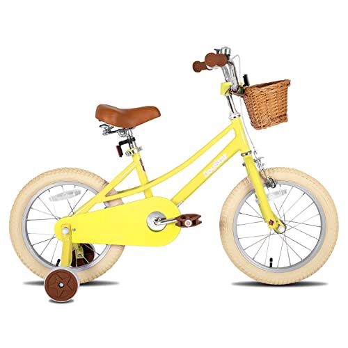 JOYSTAR 14 inch Kids Bike for Toddlers 3-5 Years (39"-47") Girls, Girls Bike with Training Wheels & Basket, Kids' Bicycle Yellow