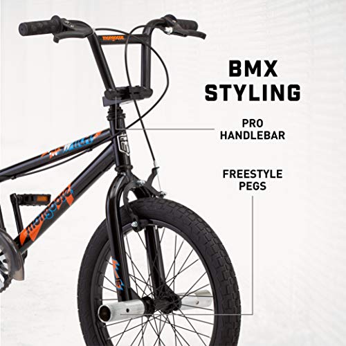 Mongoose Switch Kids BMX Bike, Boys and Girls Bicycle Ages 5-8 Years, 18 Inch Wheels, Bike with Training Wheels, Low Stand Over Frame, Foot and Hand Brakes,Black