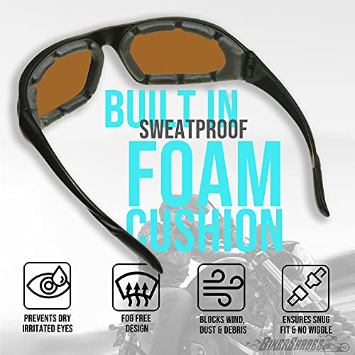 Padded bifocal sunglasses for motorcycle riding