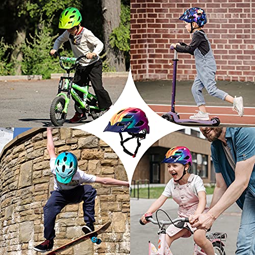 OnBros Kids Bike Helmet - Bike Helmet for 5-14 Boys or Girls with Visor, Children Bicycle Helmet for Skateboard Mountain Scooter Road Cycling, Lightweight and Adjustable 50-57CM (Rainbow1)