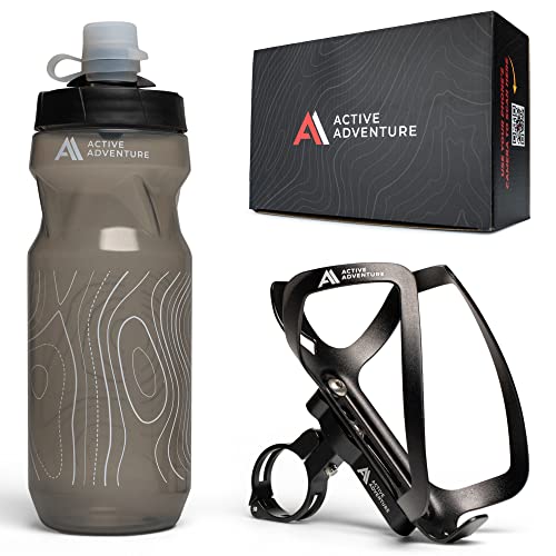 Map Black Bike Bottle Holder with Water Bottle