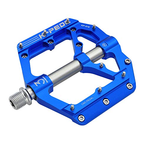 K PEDC Aluminum Alloy 9/16" Bike Pedal MTB Wide Platform Flat Non-Slip Bicycle Pedals with 3 Bearings for Mountain Bikes, Road, BMX