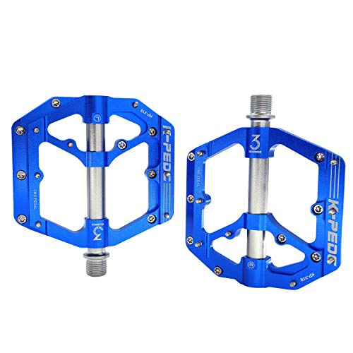 K PEDC Aluminum Alloy 9/16" Bike Pedal MTB Wide Platform Flat Non-Slip Bicycle Pedals with 3 Bearings for Mountain Bikes, Road, BMX
