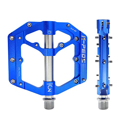 K PEDC Aluminum Alloy 9/16" Bike Pedal MTB Wide Platform Flat Non-Slip Bicycle Pedals with 3 Bearings for Mountain Bikes, Road, BMX