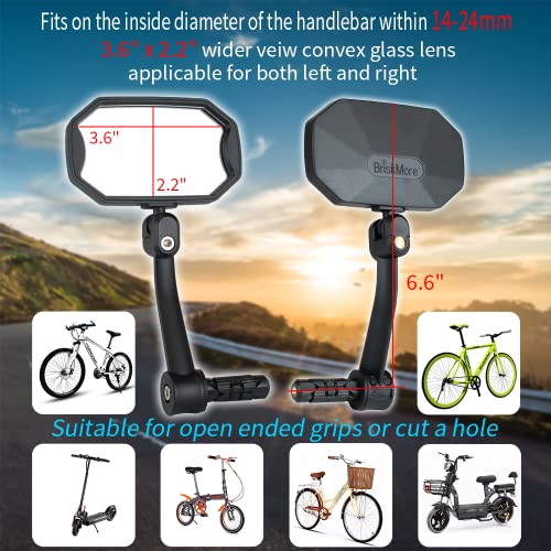 BriskMore Bar End Bike Mirrors - High-Definition Convex Glass