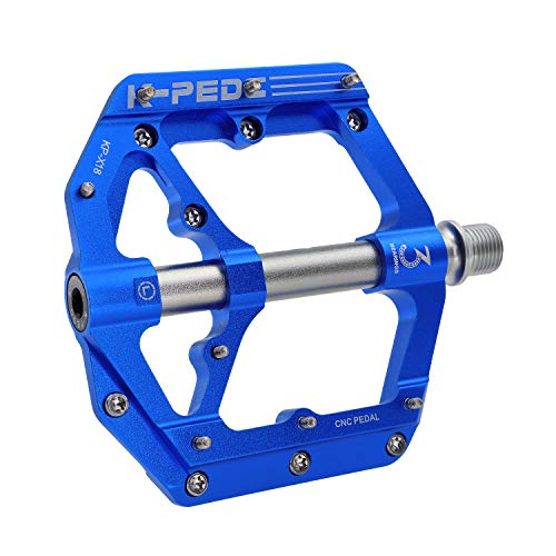 K PEDC Aluminum Alloy 9/16" Bike Pedal MTB Wide Platform Flat Non-Slip Bicycle Pedals with 3 Bearings for Mountain Bikes, Road, BMX