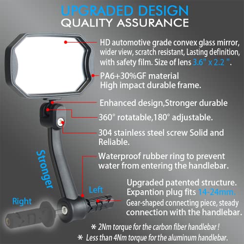 BriskMore Bar End Bike Mirrors - High-Definition Convex Glass