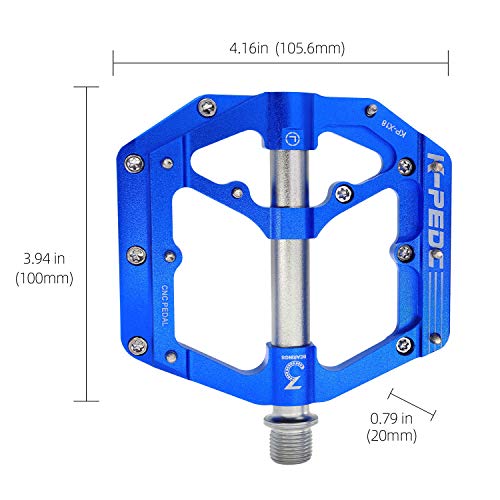 K PEDC Aluminum Alloy 9/16" Bike Pedal MTB Wide Platform Flat Non-Slip Bicycle Pedals with 3 Bearings for Mountain Bikes, Road, BMX