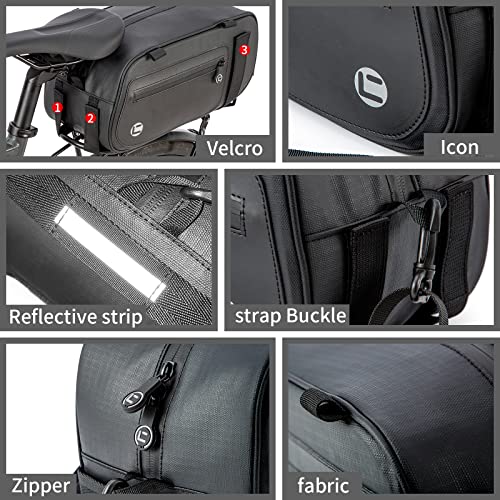 Bike Trunk Bag Bicycle 26L Storage Pannier Saddle Bag 3-in-1 Multifuction Rear Bike Cargo Rack Bags with Reflective Strips Waterproof Travel Accessories Expandable Luggage Trunk Bag For Cycling