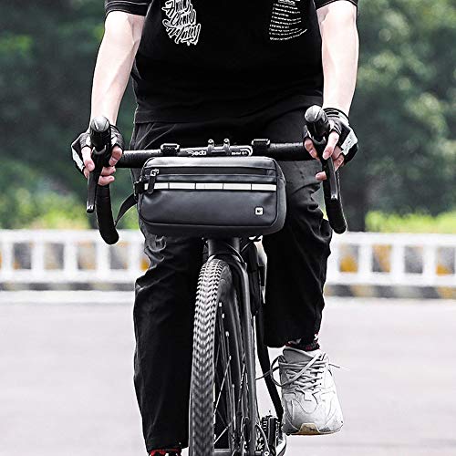 Bike Handlebar Bag Storage Pouch for Bicycle Front Bike Rack Bag for Mountain Bike, Road Bike With Reflective Strip 5 IN 1 Chest Shoulder Hand Waist Bag (Black)