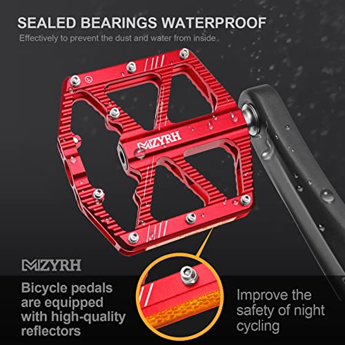 MZYRH Road/Mountain Bike Pedals,Bicycle Pedals with Reflectors,3 Bearings 9/16” Aluminum Alloy MTB Pedals Lightweight Platform for Road