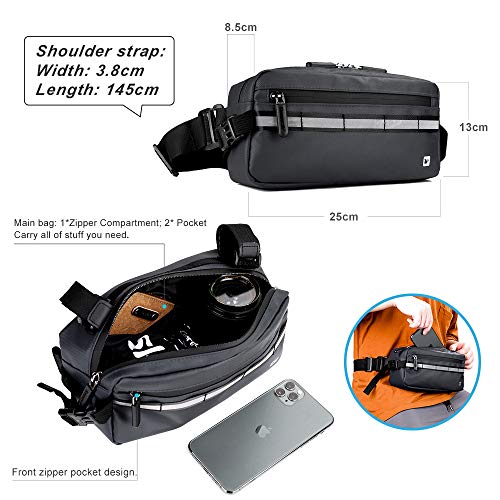 Bike Handlebar Bag Storage Pouch for Bicycle Front Bike Rack Bag for Mountain Bike, Road Bike With Reflective Strip 5 IN 1 Chest Shoulder Hand Waist Bag (Black)