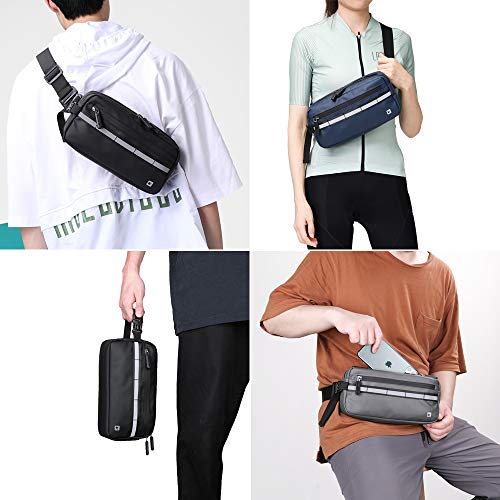 Bike Handlebar Bag Storage Pouch for Bicycle Front Bike Rack Bag for Mountain Bike, Road Bike With Reflective Strip 5 IN 1 Chest Shoulder Hand Waist Bag (Black)