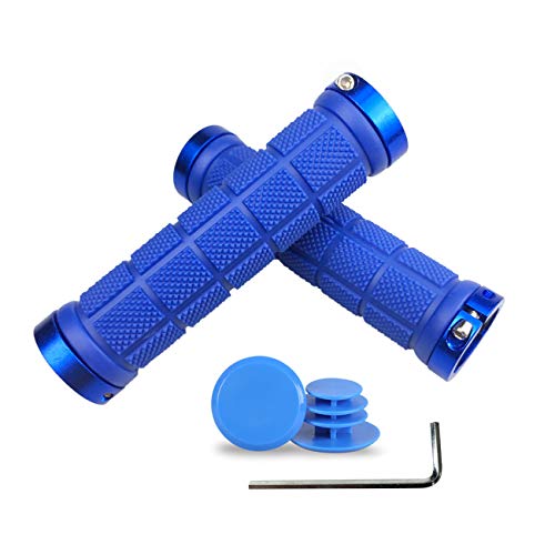 Platt Bike Handlebar Grips Rubber Comfortable Bicycle Handle Grip for MTB/BMX with Plastic End Caps,Blue