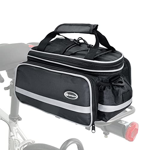 REYGEAK Bike Rack Bag, 25L Multi-functional Polyester Saddle Trunk Shoulder Panniers for Bicycle, Black Large Capacity Extensible Luggage for Adults, with Rainproof Cover