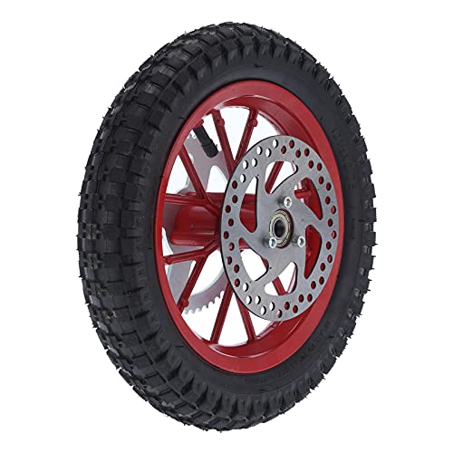Fydun Mini Bike Back Wheel,12.5x2.75in Mini Bicycle Rear Wheel Anti‑Skid Rubber Steel Alloy Replacement for 47cc 49cc 2 Stroke Dirt Bike(C(Red)