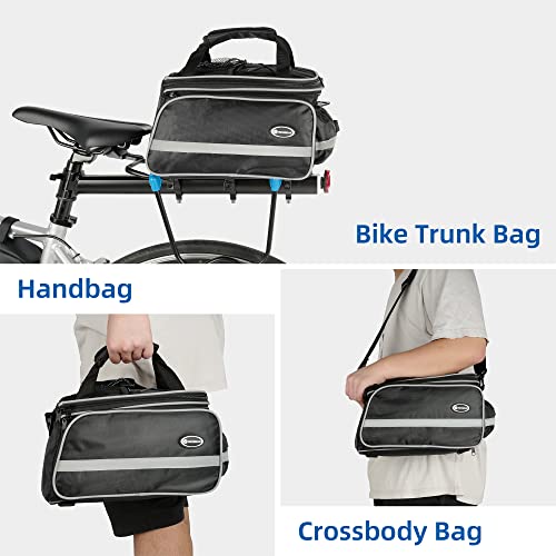 REYGEAK Bike Rack Bag, 25L Multi-functional Polyester Saddle Trunk Shoulder Panniers for Bicycle, Black Large Capacity Extensible Luggage for Adults, with Rainproof Cover