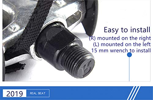 YBEKI Bike Pedals with Toe Clip and Straps, for Exercise Bike, Spin Bike and Outdoor Bicycles, 9/16-Inch Spindle Resin/Alloy Bicycle Pedals, Half Year Warranty