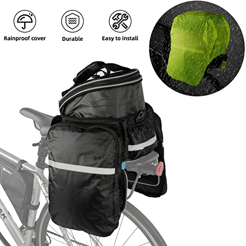 REYGEAK Bike Rack Bag, 25L Multi-functional Polyester Saddle Trunk Shoulder Panniers for Bicycle, Black Large Capacity Extensible Luggage for Adults, with Rainproof Cover
